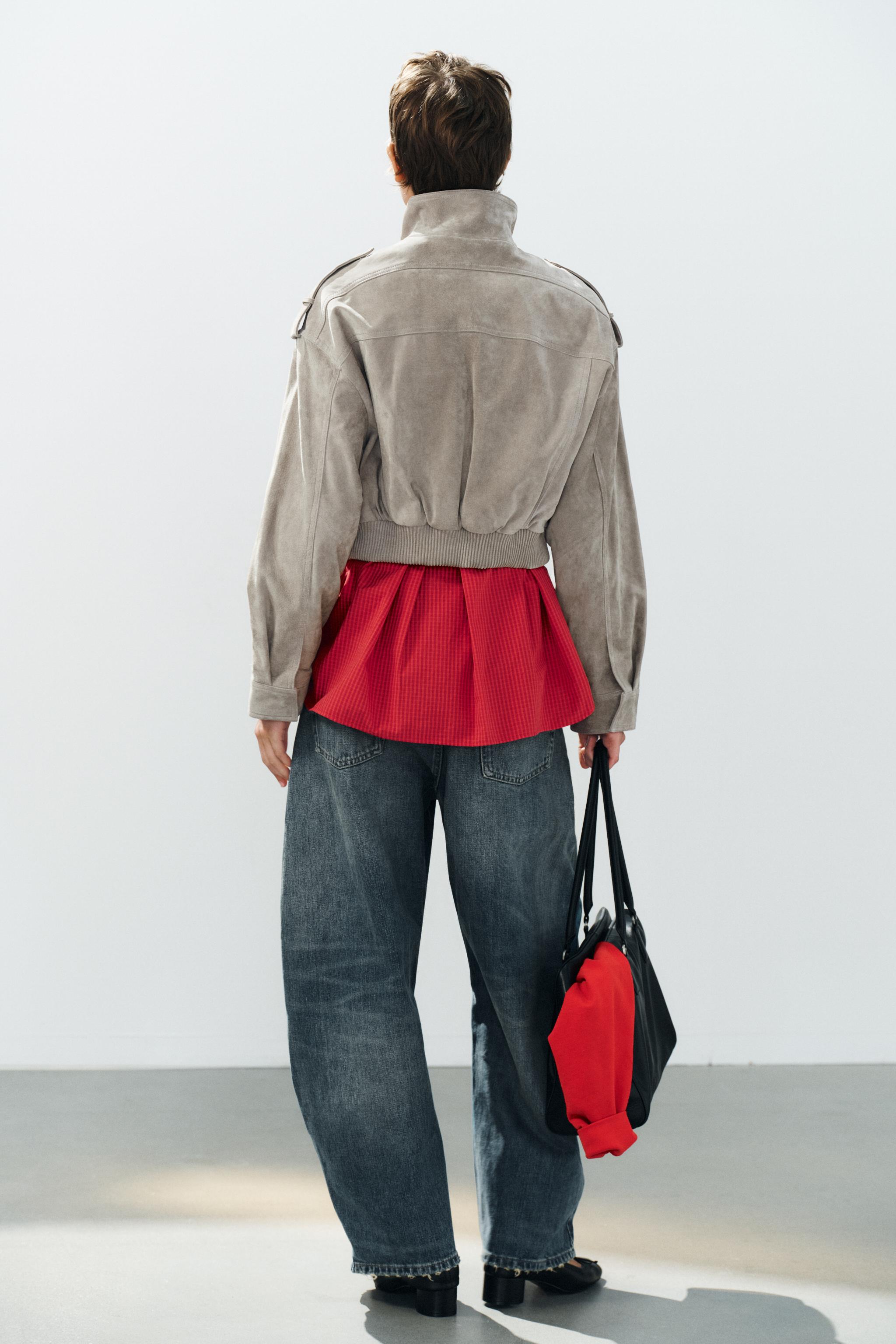 100% LEATHER CROPPED JACKET WITH TABS